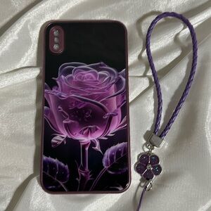 NWOT iPhone XS Max Black & Purple Rose w Attachment